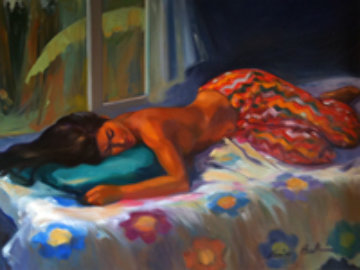 “Paradise Dream” 2001  51x59 Huge Original Painting - Maria Bertran
