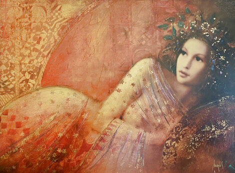 Waiting 2005  - Framed Embellish Embellished Serigraph on Panel -  Huge Limited Edition Print - Csaba Markus