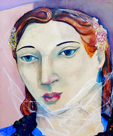 Bride 1986 39x33 - Oil Pastels - Signed Twice Original Painting - Miguel Martinez