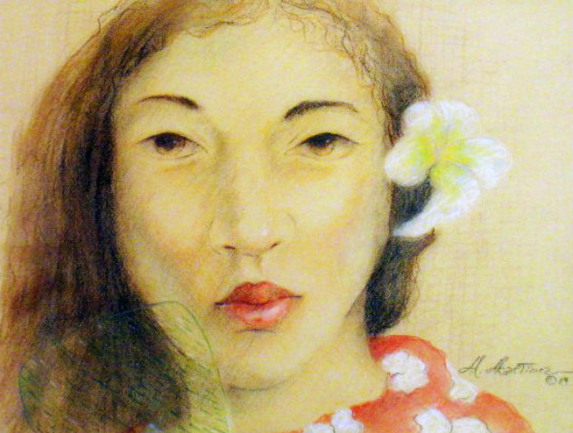 Hawaiian Girl Pastel  1984 19x22 Works on Paper (not prints) by Miguel Martinez