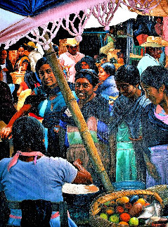 Mujers En El Mercado (Women in the Maketplace) 1985 33x26 Original Painting - Esperanza Martinez Mujers En El Mercado (Women in the Maketplace) 1985 33x26 Original Painting - Esperanza Martinez
