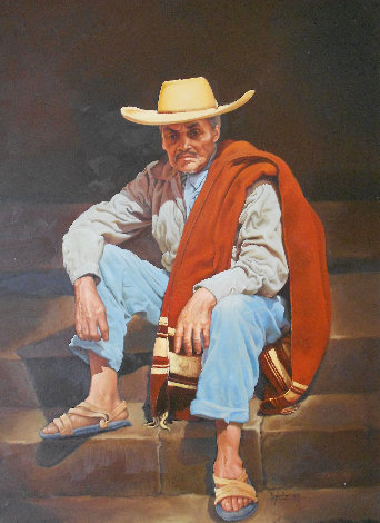 Old Man From Ameca 1969 30x24 Original Painting - Esperanza Martinez
