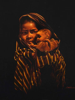 Girl With Doll 32x28 Original Painting - Esperanza Martinez 