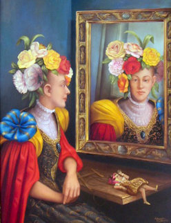 Mujer Frente Al Esperjo 2002 49x39 Original Painting - Hector Martinez Mujer Frente Al Esperjo 2002 49x39 Original Painting - Hector Martinez