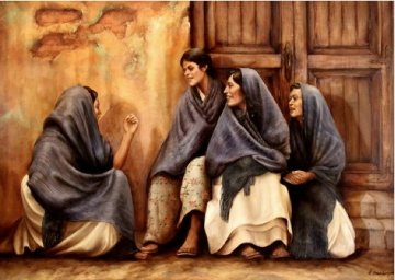 Conversation 2002 40x55 Original Painting - Hector Martinez Conversation 2002 40x55 Original Painting - Hector Martinez
