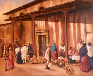 Market 2002 45x45 Original Painting - Hector Martinez Market 2002 45x45 Original Painting - Hector Martinez