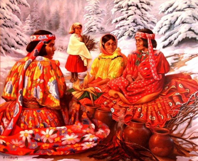 One Snowy Day 2002 39x48 Huge Original Painting by Hector Martinez