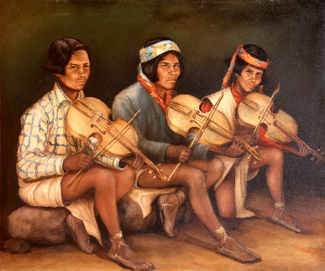 Tarahumara Musicians 2002 30x36 Original Painting - Hector Martinez