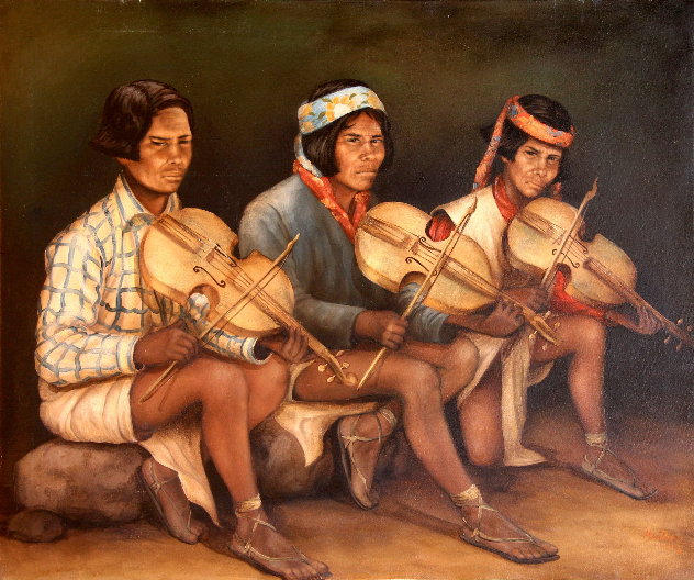 Tarahumara Musicians 2002 30x36 Original Painting by Hector Martinez
