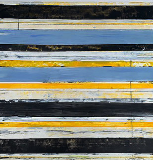 Composition in Blue, Yellow And Black 2012 21x22 Original Painting - Lloyd Martin Composition in Blue, Yellow And Black 2012 21x22 Original Painting - Lloyd Martin