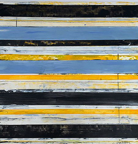 Composition in Blue, Yellow And Black 2012 21x22 Original Painting - Lloyd Martin