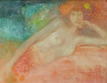 Untitled Female Painting  (Mermaid/Fantasy) 1975 18x22 Original Painting - Felix Mas