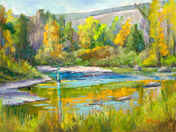 Elk River Casting, Plein Air 2019 18x24 Colorado Original Painting - Marie Massey