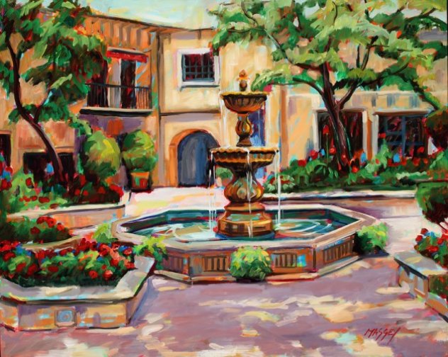 Summer Courtyard 2010 24x30 - Mexico Original Painting by Marie Massey