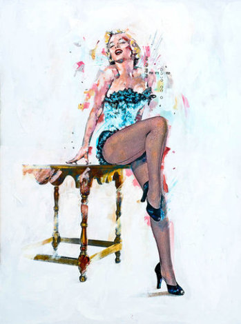 Marilyn Monroe Turquoise Bustier 19x13 Original Painting - Sid Maurer