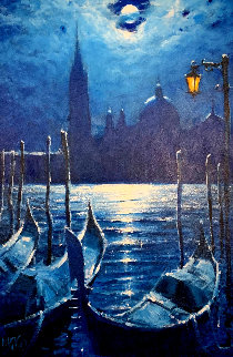 Waiting For Another Busy Day on the Canal 2014 38x29 Huge - Venice, Italy Original Painting - Marko Mavrovich