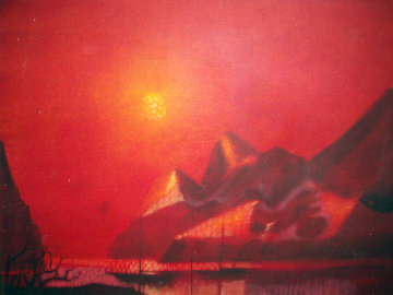 Sailboats At Sunset 1969 34x46 Original Painting - Paul Maxwell Sailboats At Sunset 1969 34x46 Original Painting - Paul Maxwell