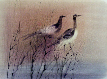 Untitled Birds 1966 21x28 Original Painting - Paul Maxwell