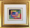 Flag With Heart on Blends - Horizontal  American Suite Unique 2005 8x10 Works on Paper (not prints) by Peter Max - 2