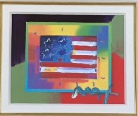 Flag With Heart on Blends - Horizontal  American Suite Unique 2005 8x10 Works on Paper (not prints) by Peter Max - 1