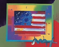 Flag With Heart on Blends - Horizontal American Suite Unique 2005 Works on Paper (not prints) by Peter Max - 0 Flag With Heart on Blends - Horizontal American Suite Unique 2005 Works on Paper (not prints) by Peter Max - 0