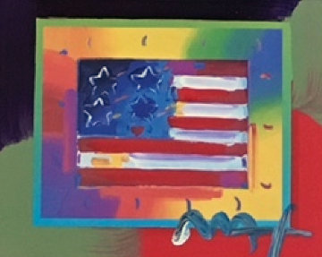 Flag With Heart on Blends - Horizontal American Suite Unique 2005 Works on Paper (not prints) - Peter Max Flag With Heart on Blends - Horizontal American Suite Unique 2005 Works on Paper (not prints) - Peter Max