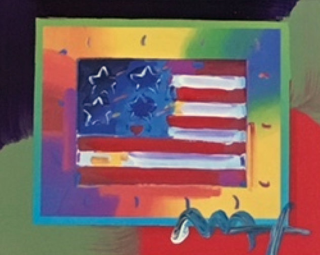 Flag With Heart on Blends - Horizontal  American Suite Unique 2005 8x10 Works on Paper (not prints) by Peter Max