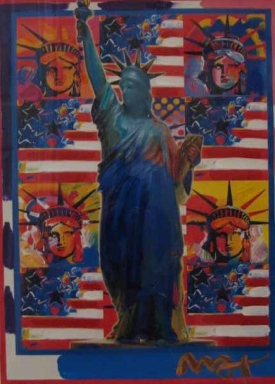 God Bless America - With Five Liberties Unique 2001 31x37 Works on Paper (not prints) by Peter Max God Bless America - With Five Liberties Unique 2001 31x37 Works on Paper (not prints) by Peter Max