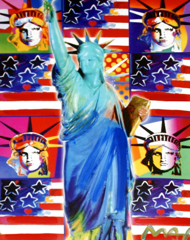 God Bless America III - With Five Liberties Unique 2005 39x33 Works on Paper (not prints) - Peter Max