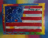 Flag With Heart Unique 18x23 Works on Paper (not prints) by Peter Max - 1