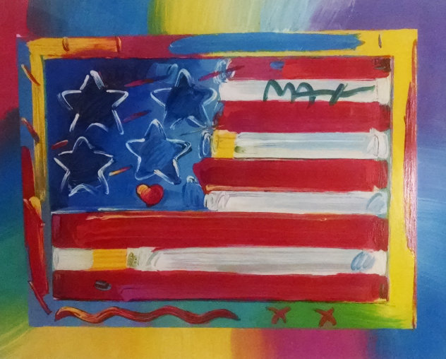 Flag With Heart Unique 18x23 Works on Paper (not prints) by Peter Max