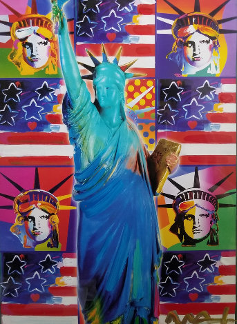 God Bless America III - With Five Liberties Unique 2005 24x18 Works on Paper (not prints) - Peter Max