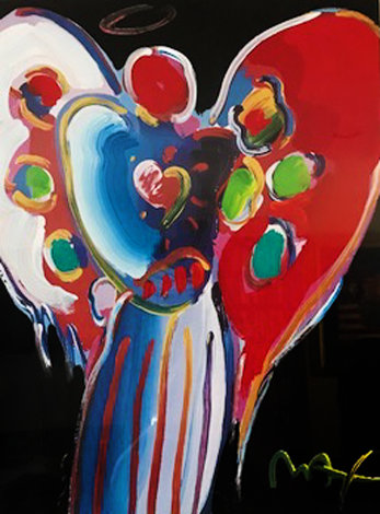 Angel With Heart (On Black) 2000 25x17 Works on Paper (not prints) - Peter Max