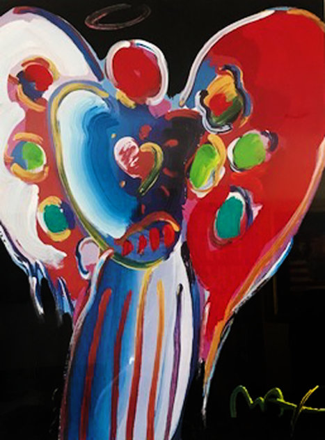 Angel With Heart (On Black) 2000 25x17 Works on Paper (not prints) by Peter Max
