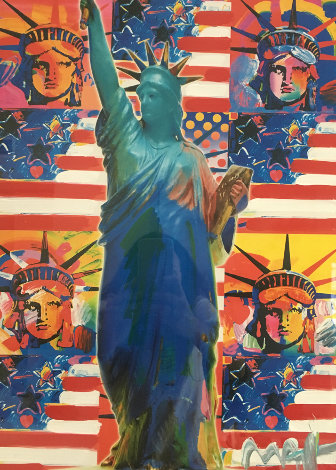 God Bless America - With Five Liberties Unique 2001 38x32 Works on Paper (not prints) - Peter Max