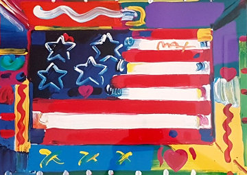 Flag with Heart 2000 32x38 Works on Paper (not prints) - Peter Max Flag with Heart 2000 32x38 Works on Paper (not prints) - Peter Max