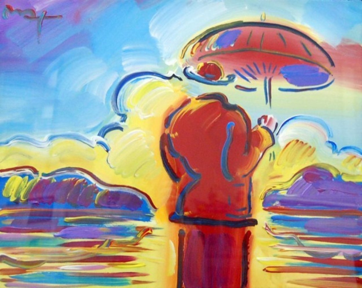 Umbrella Man At Sea / Umbrella Man With Landscape Unique 30x34 2005 Original Painting by Peter Max Umbrella Man At Sea / Umbrella Man With Landscape Unique 30x34 2005 Original Painting by Peter Max