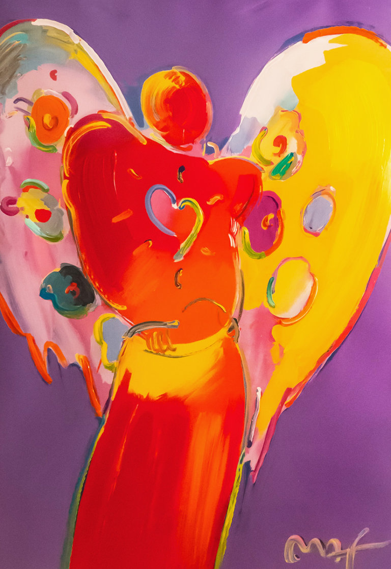 Red Angel With Heart III Unique 2007 48x36 Huge Works on Paper (not prints) by Peter Max