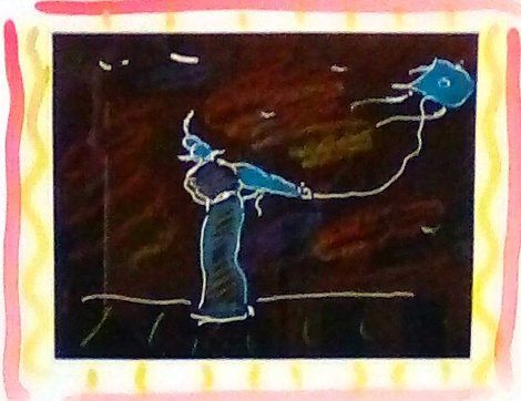 Seven Dreams: Dream 5, Solo Kite Flyer Monoprint  1997 26x24 Works on Paper (not prints) - Peter Max