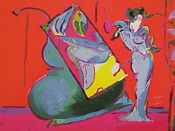 Lady on Red (With Floating Vase) 1998 Limited Edition Print - Peter Max