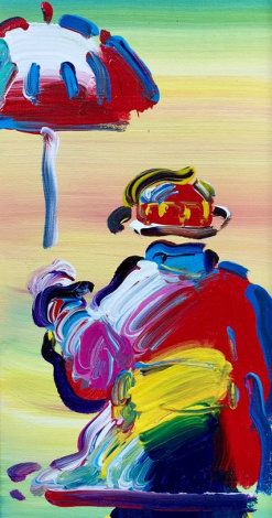 Umbrella Man 2008 25x16 Original Painting - Peter Max