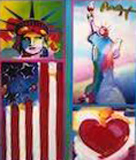 Patriotic Series: Two Liberties, Flag  And Heart  2006 19x15  Works on Paper (not prints) - Peter Max