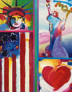 Patriotic Series Two Liberties, Flag And Heart 2006 19x15 Works on Paper (not prints) - Peter Max Patriotic Series Two Liberties, Flag And Heart 2006 19x15 Works on Paper (not prints) - Peter Max