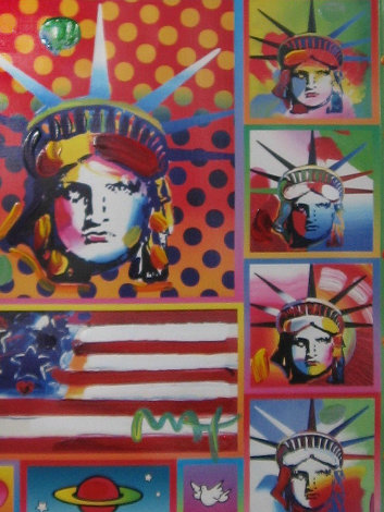 Patriotic Series: Five Liberties And Flag Unique 2006 32x28 Works on Paper (not prints) - Peter Max