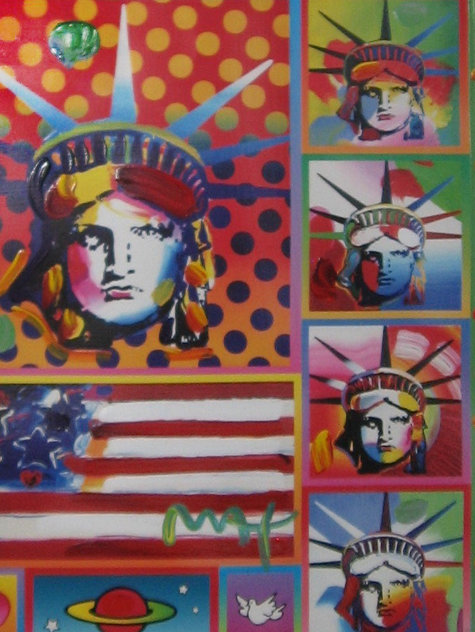 Patriotic Series: Five Liberties And Flag Unique 2006 32x28 Works on Paper (not prints) by Peter Max