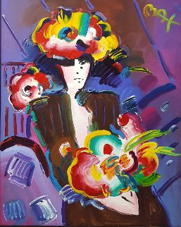 Lady With Flowers 2000 63x51 Original Painting - Peter Max Lady With Flowers 2000 63x51 Original Painting - Peter Max