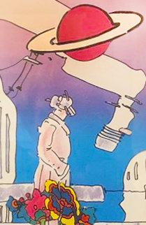 Electric Future Man with Flowers and Planet Unique 1994 19x15 Works on Paper (not prints) - Peter Max