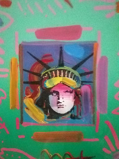 Liberty Head II Collage 1997 Unique 23x21 Works on Paper (not prints) - Peter Max