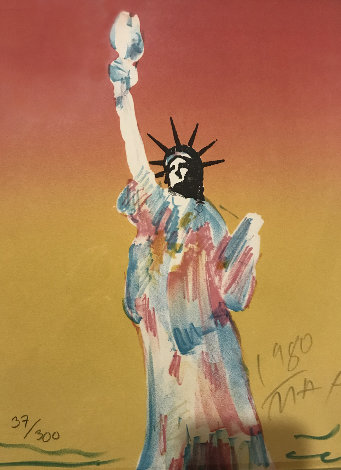 Statue of Liberty (Dark Orange And Dark Yellow) 1980 Limited Edition Print - Peter Max