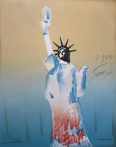 Statue of Liberty (Yellow And Light Blue)  1980 Limited Edition Print - Peter Max